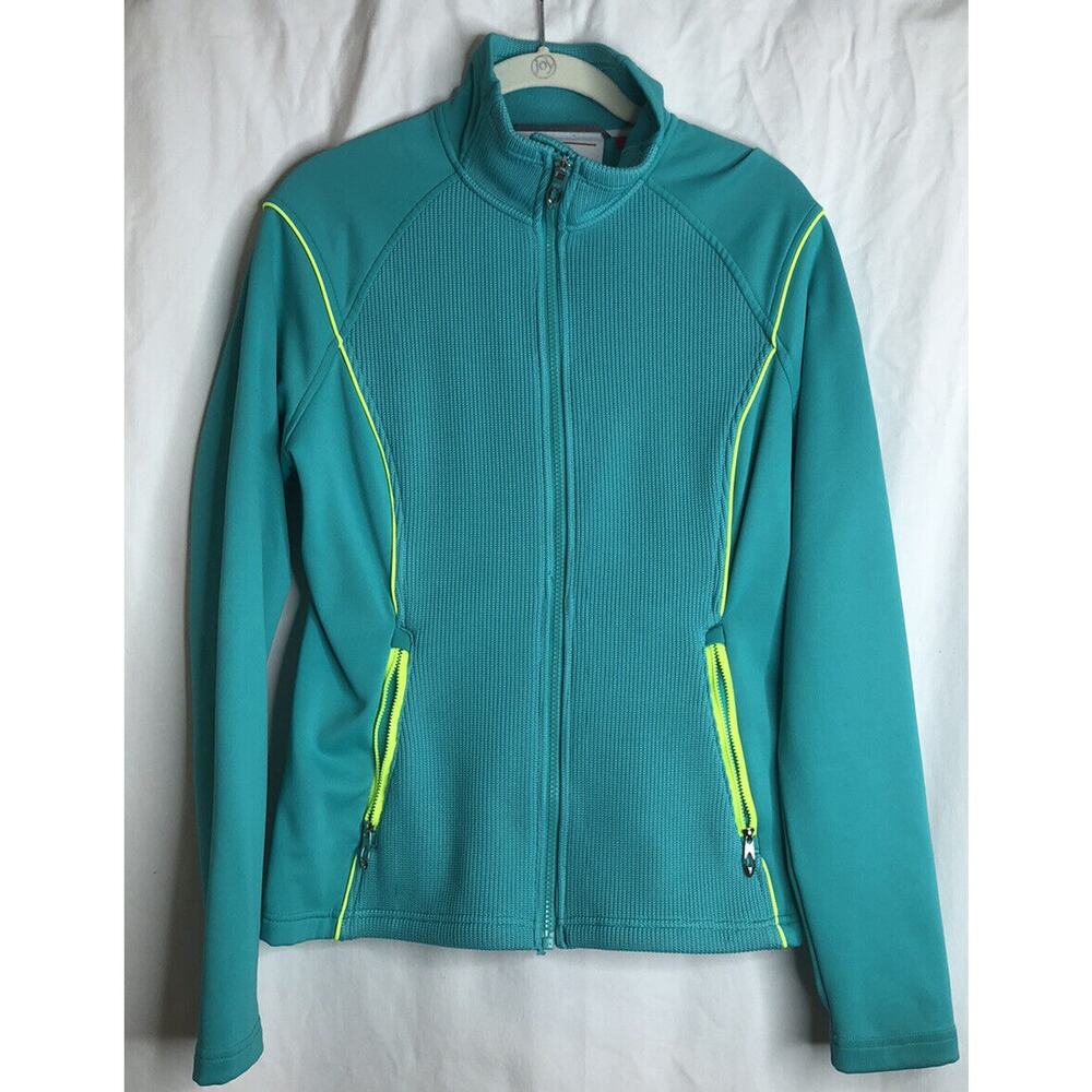 Spyder Core Sweater Full Zip M Turquoise Green with Yellow Accents